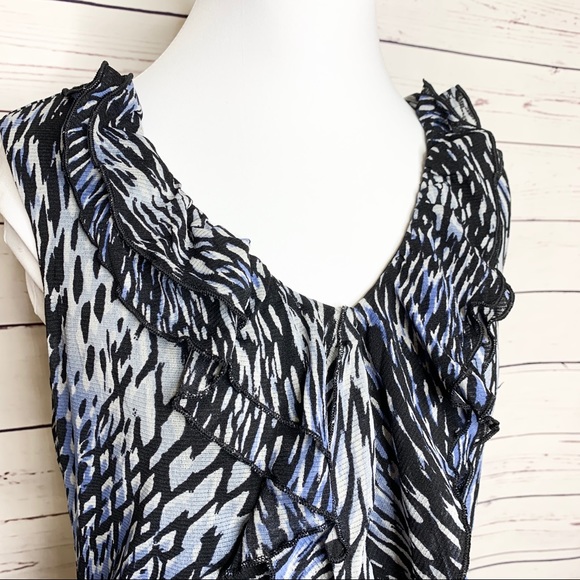 212 Collection Blue & Black Sleeveless Ruffled Blouse Top Size Small - Picture 5 of 7